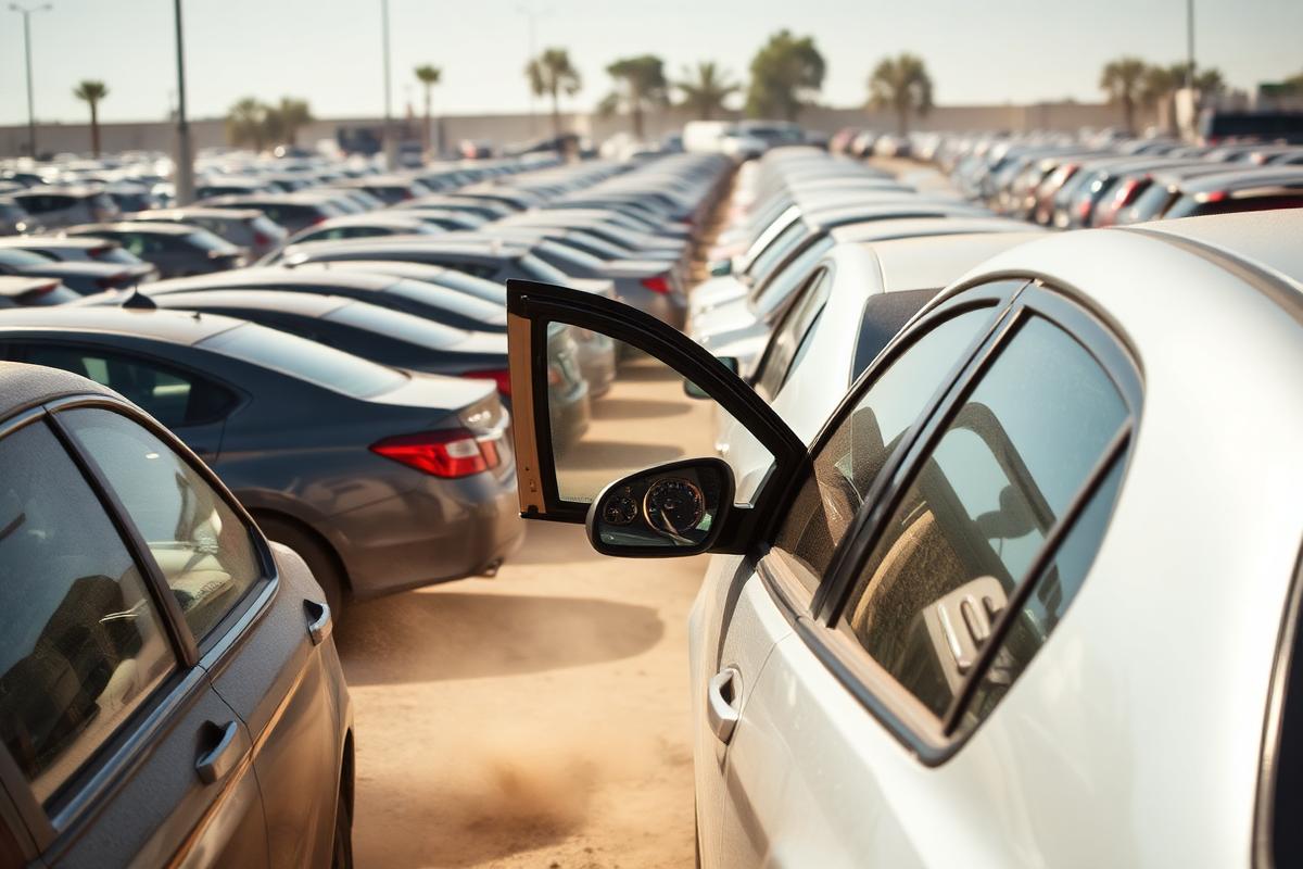 Crowded Denver parking lot with vehicles parked door to door