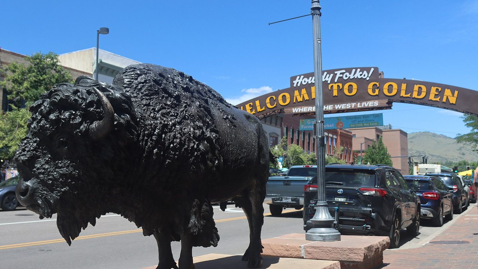 The Welcome to Golden arch over Washington Avenue in downtown Golden, Colorado