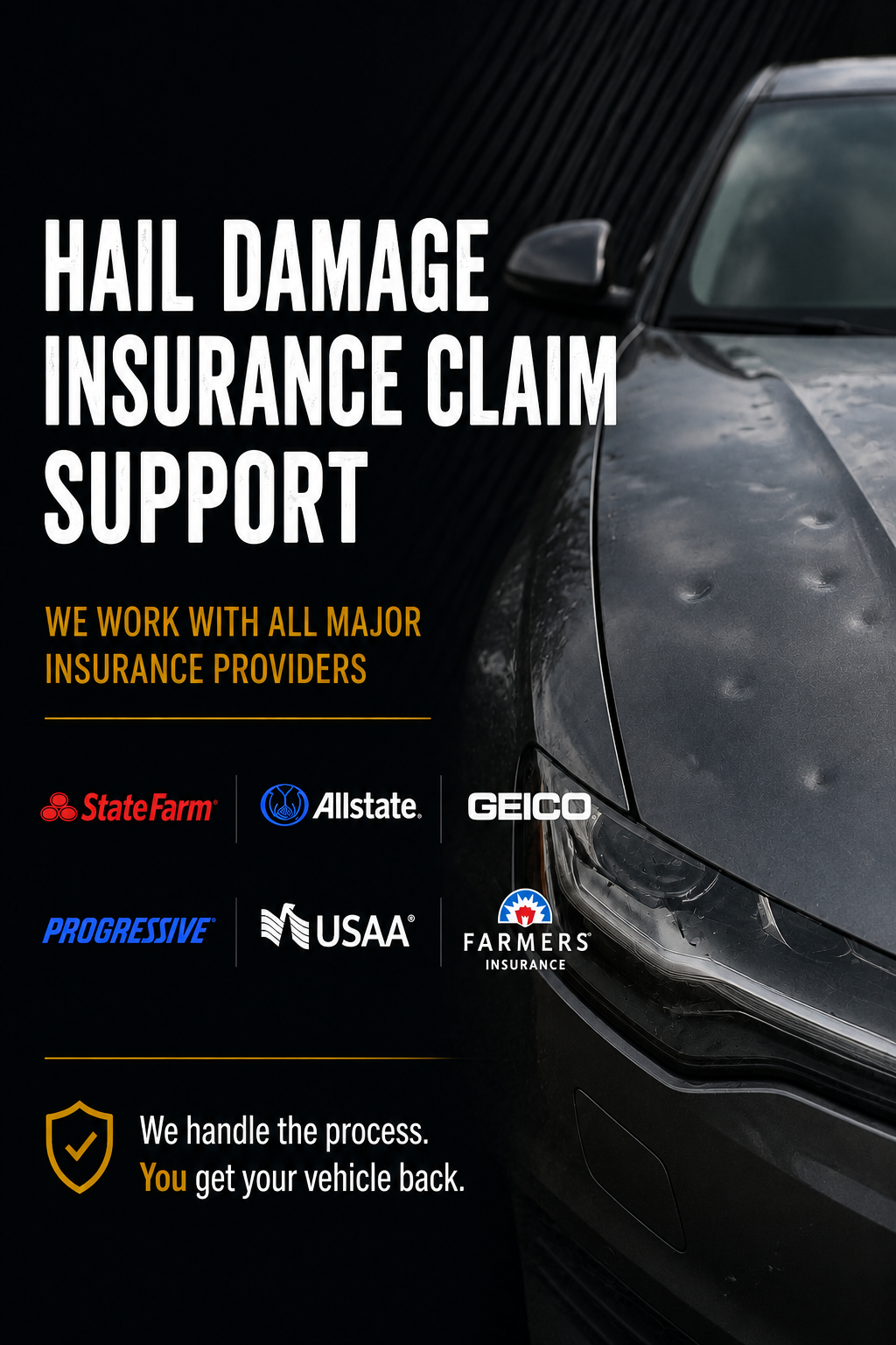 Hail damage insurance claim support: Colorado Dent Solutions works with all major insurance providers