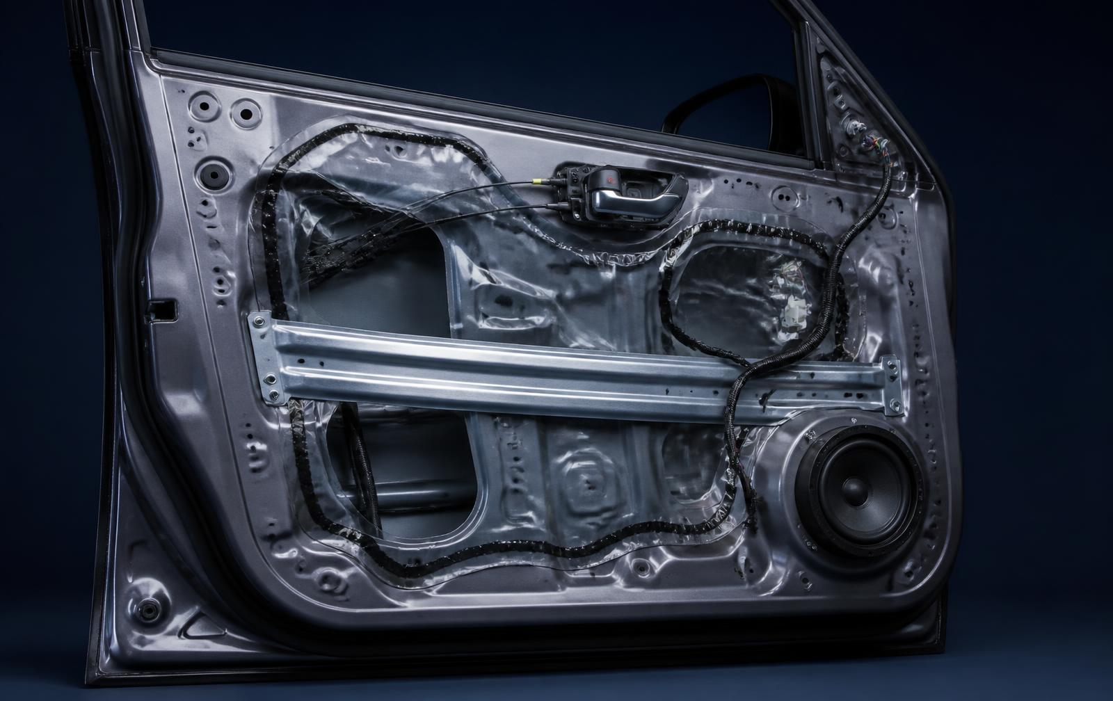 Cutaway view of the internal structure behind a vehicle door skin